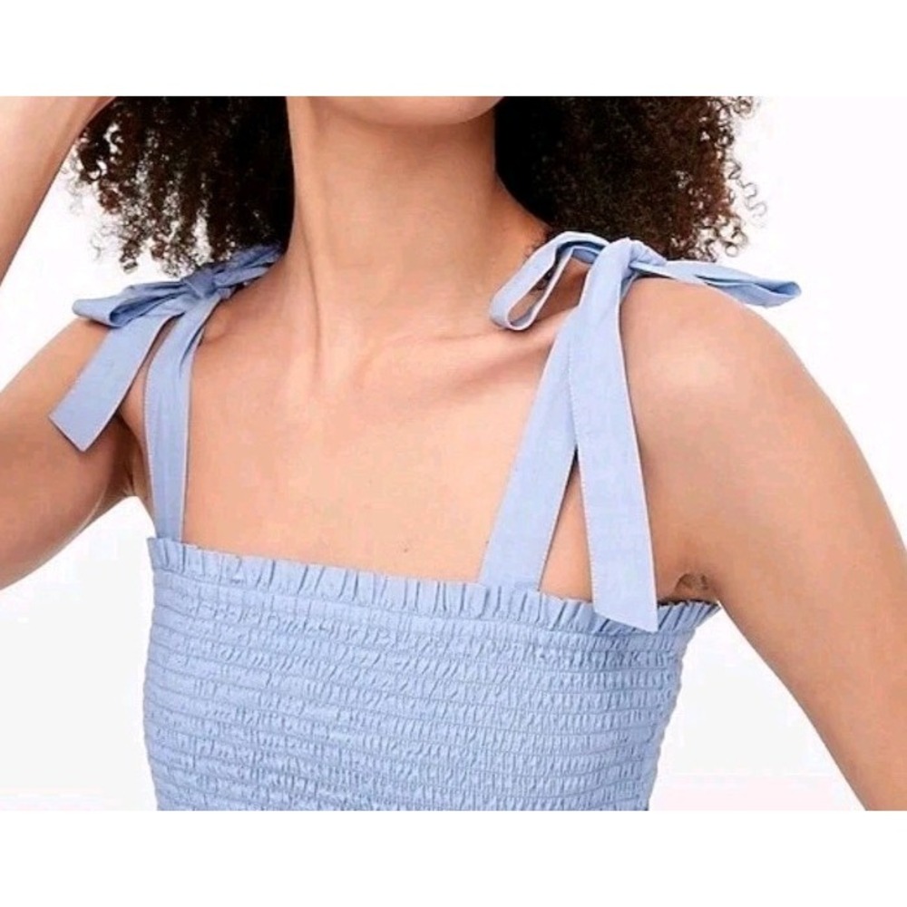 J.Crew Smocked Tie Strap Peplum Tie Top Blue Cotton Sleeveless Size M Coastal - Picture 5 of 10